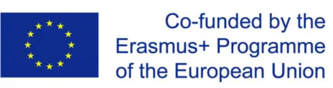 EU-Flagge mit Kreis gelber Sterne links; rechts Schriftzug 'Co-funded by the Erasmus+ Programme of the European Union'